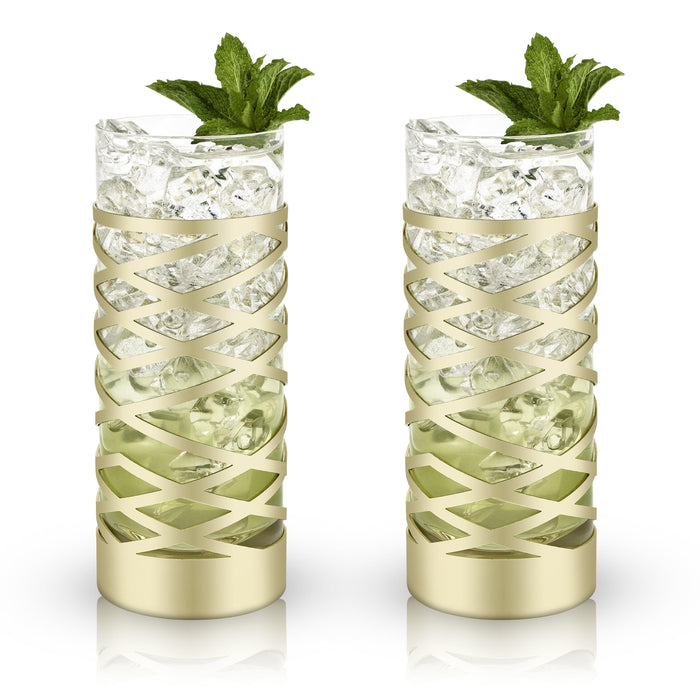 Gold & Crystal Patterned Highball Glasses (Set of 2)