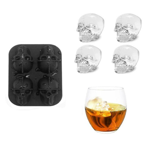 3D Skull Black Flexible Shape Ice Cube Tray Mold Silicone Whiskey Ice Ball  Maker