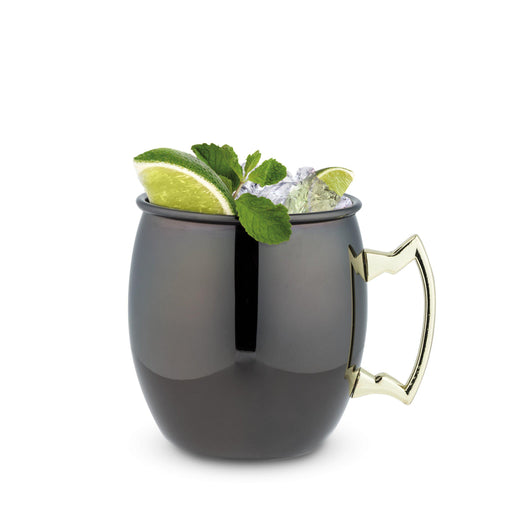 Black Moscow Mule Mugs with Gold Handle (Set of 2)